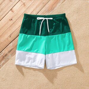 Men Beach Green Colorblock Swim Trunks Summer Vacation Outfits M, L, XL, XXL